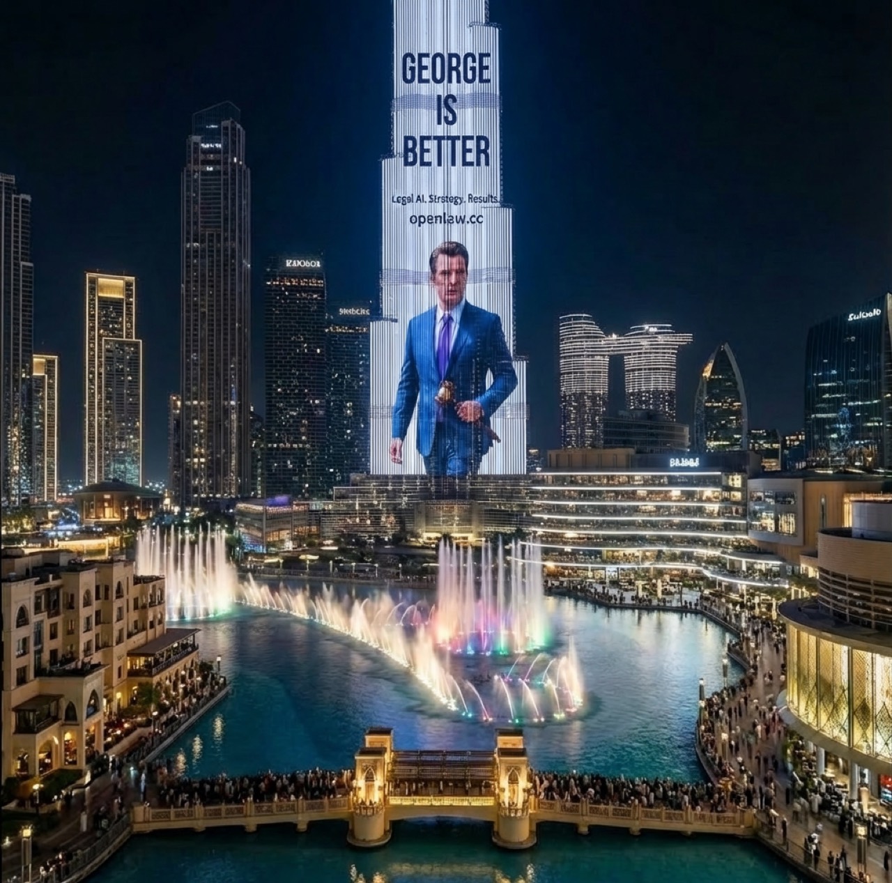 George projected across a skyscraper in Dubai